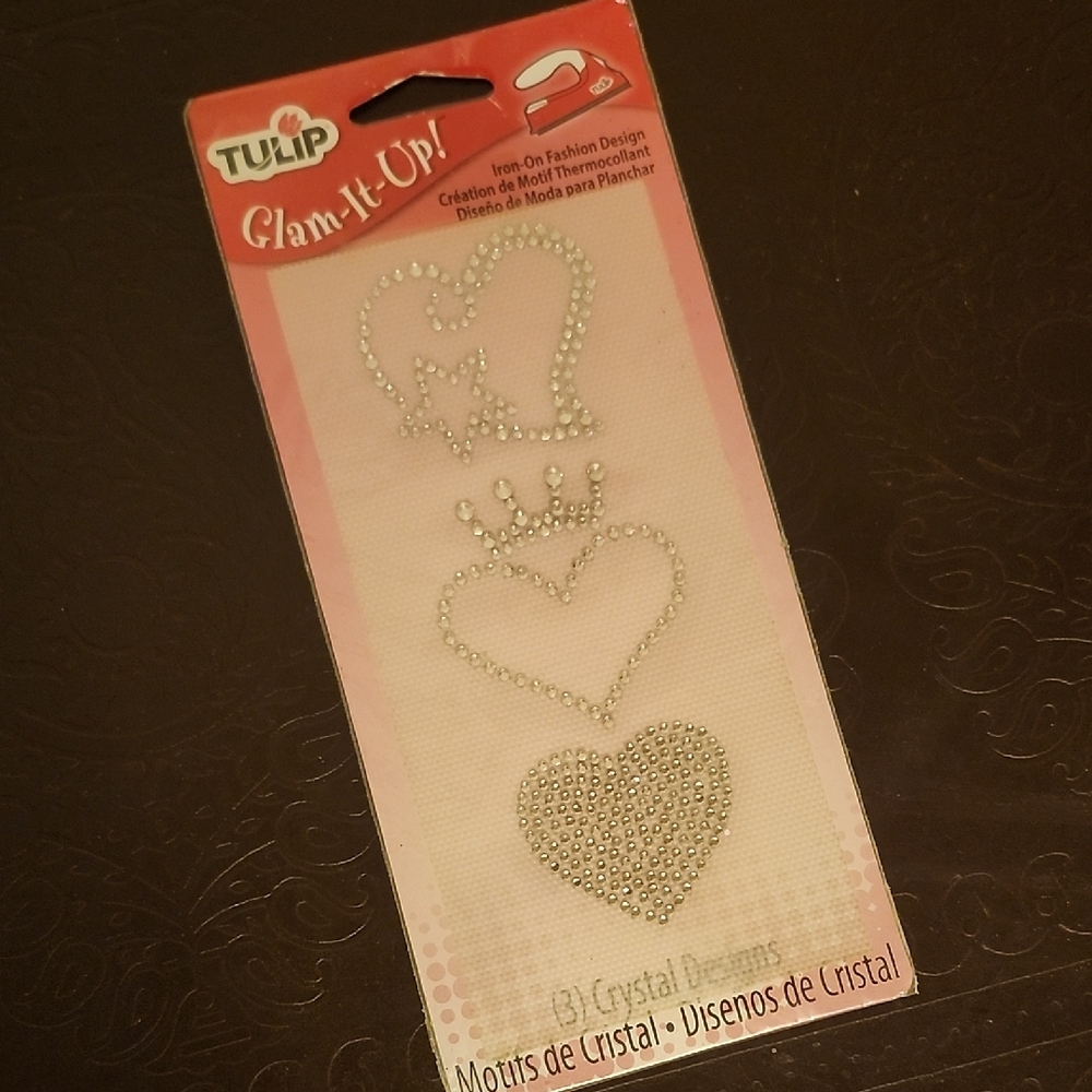 Tulip Glam-It-Up Crystal Heart Iron-On Rhinestone Motifs - Silver